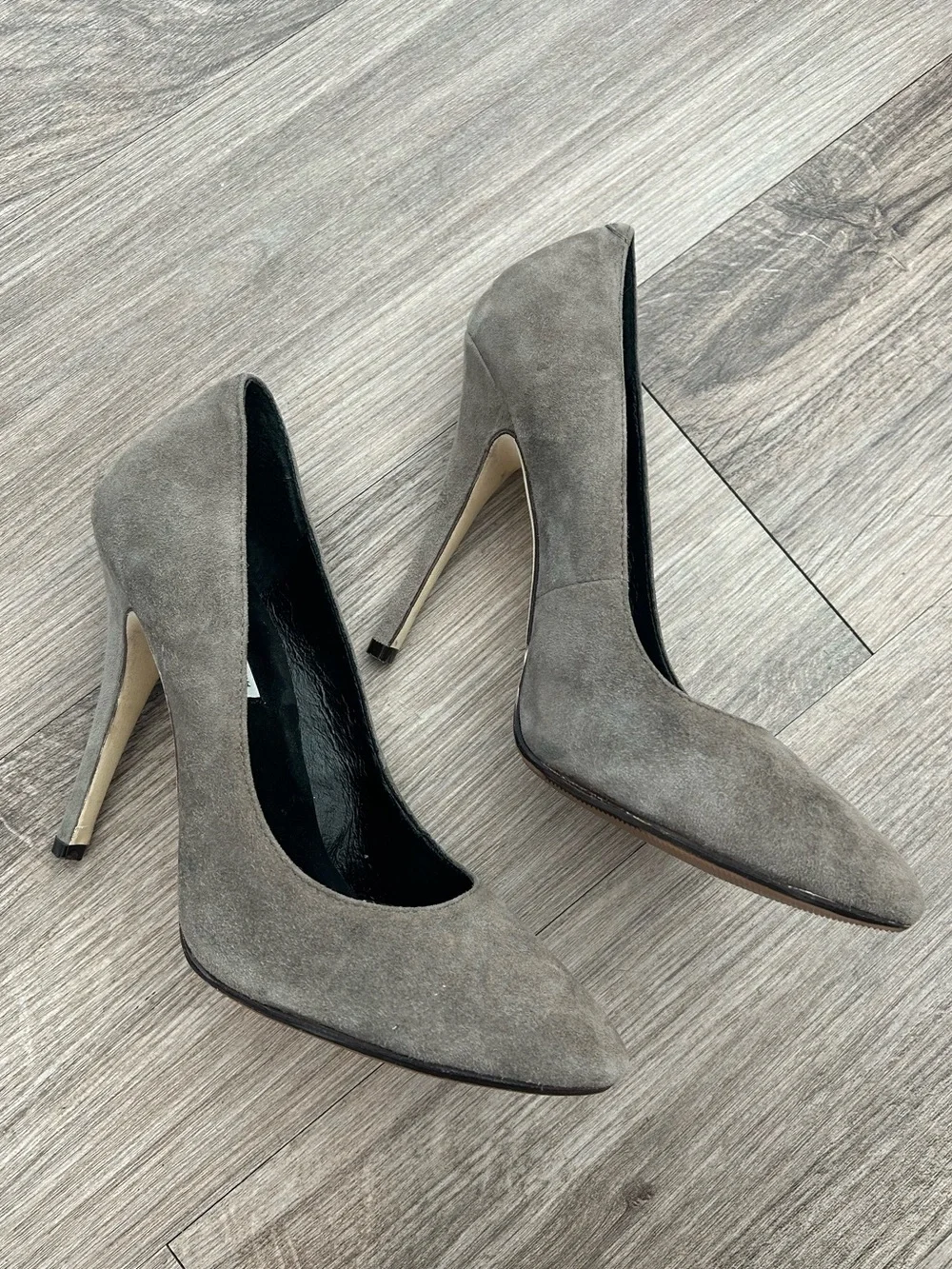 Grey Suede Pointed-Toe Stiletto Pumps